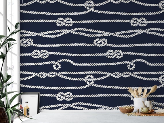 Navy Blue Rope Wallpaper: Peel and Stick Vinyl, Maritime Design