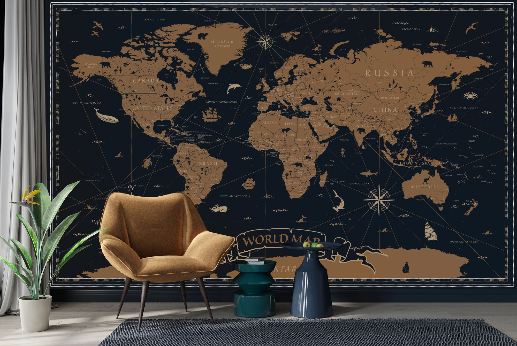 Customized Large World Map Wall Decal World Map Wallpaper Etsy