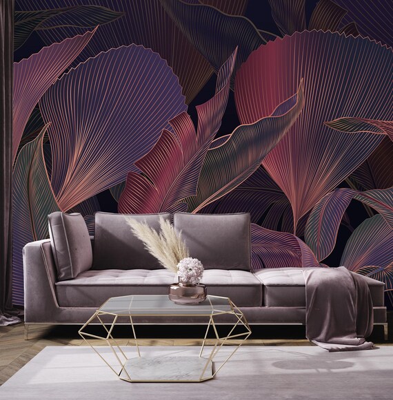 Art Deco  Leaves:Transform Your Home into a Modern Jungle Oasis! Removable,self adhesive,peel and stick,vinyl wallpaper
