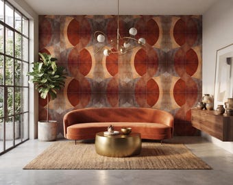 Terracotta Abstract Wallpaper • Organic Shapes • Peel and Stick • Wall Mural