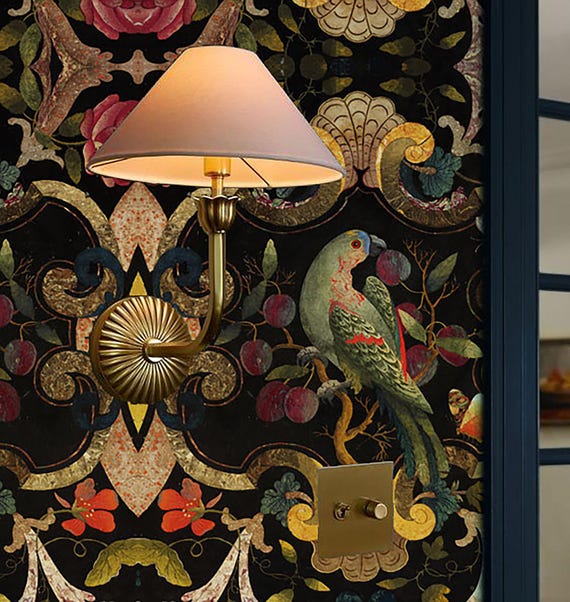 Luxurious Baroque-Inspired Bird & Floral Decorative Design, Peel and Stick Vinyl, Removable