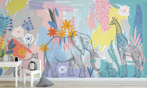 Cozy Jungle Safari Wallpaper for a Fun Kids Room Decor,peel and stick,removable,self adhesive,vinly wallpaper