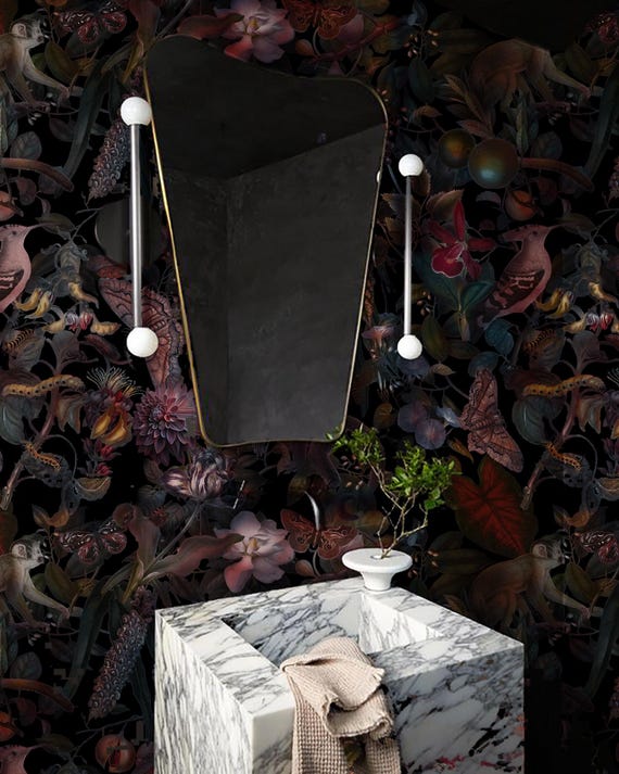 Exotic Forest Wallpaper: Birds, Monkeys, Flora - Removable Vinyl