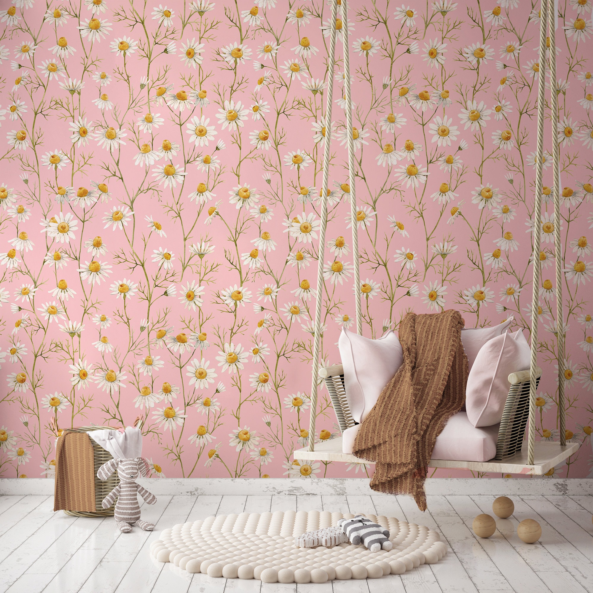 Your Home,removable,self Mural,thick to Joy Print Pink Etsy Denmark Daisy - Spring Add Floral a Sense Wallpaper and of Stick,vinly,wall Mural Adhesive,peel