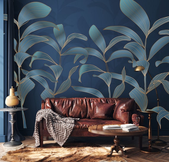 Vintage Navy Blue Botanical Wallpaper: Peel and Stick Vinyl