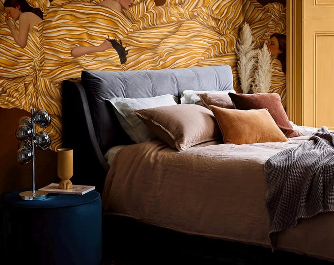 Featured listing image: Sleeping Women Wallpaper • Mustard Gold & Brown Color