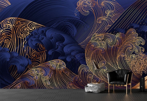 Ocean Dusk Wallpaper: Moonlit Waves Peel and Stick Mural
