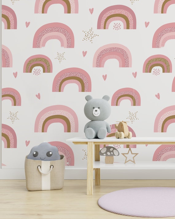 Pink Rainbow Boho Wallpaper: Peel and Stick Mural