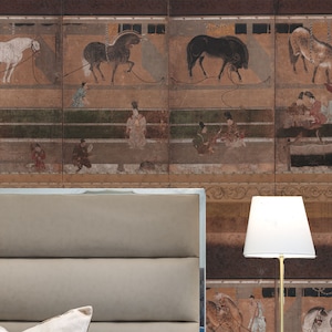 Vintage Horses Wall Art: Horse Wallpaper,Chinese Traditional Design, Self-Adhesive Removable Vinyl,removable,peel and stick,wall mural,thick
