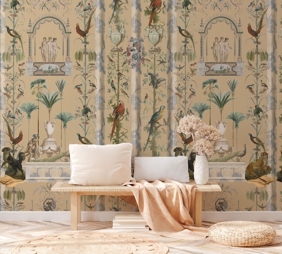 Art Nouveau Animal Wallpaper: Elegant Rustic Peel and Stick Vinyl
