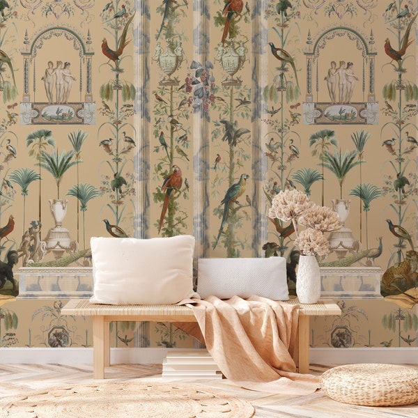 Exquisite Art Inspired Wallpaper,Vintage Animals,Rustic Patterns, and Art Nouveau Naked Women,Elevate Your Space with Elegance,removable