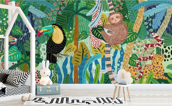 Jungle Safari Wallpaper: Peel and Stick Kids Room Decor