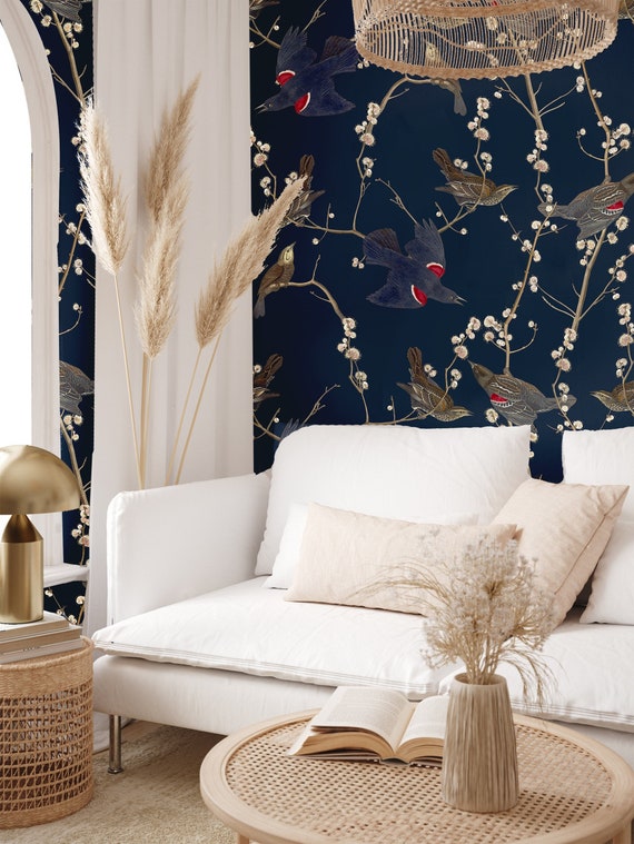 Blue Birds Navy Sky Wall Mural - Peel and Stick Wallpaper