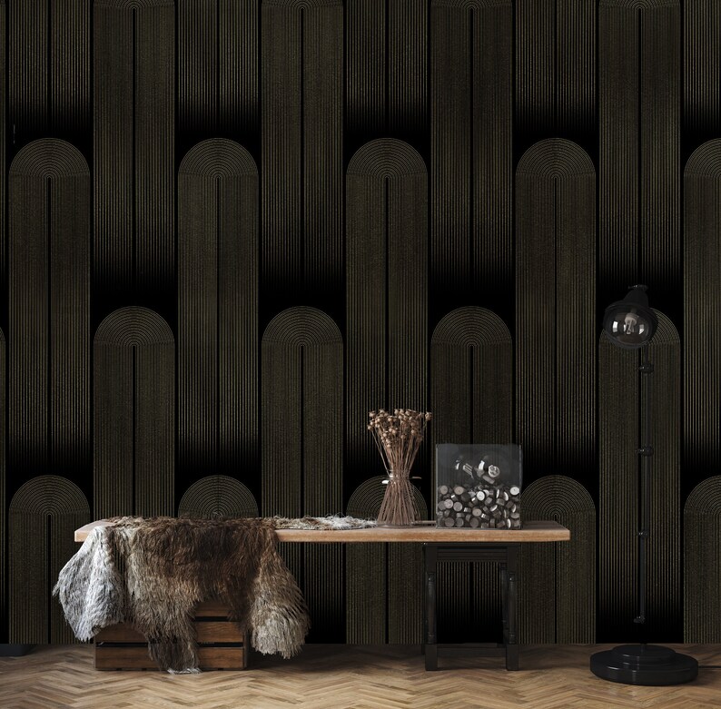 Art Deco Wallpaper: Gold Stripes on Black, Peel and Stick image 2