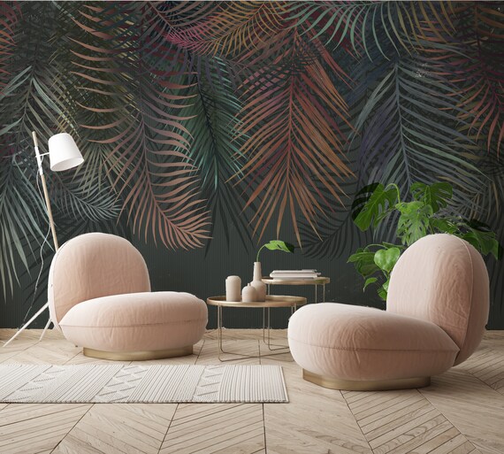 Dark Palm Leaf Wallpaper: Tropical Jungle Peel and Stick Vinyl