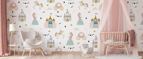 Enchanting Pink Princess Wallpaper for Baby's Nursery - Cinderella Inspired Peel and Stick Design