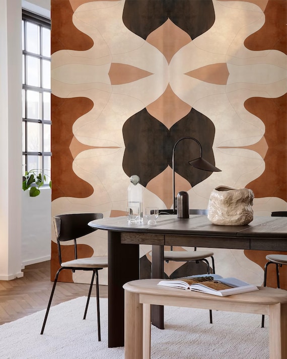 Abstract Geometric Wall Art – Modern Brown and Cream Tones Wallpaper – Minimalist Home Decor – Peel and Stick – Custom Sizes Available