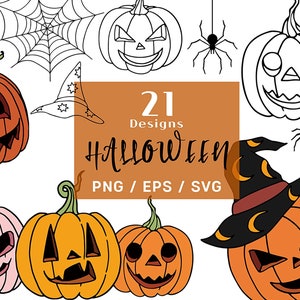 Halloween Pumpkin svg Bundle, Jack-o-lantern svg, Cute Halloween, Spider svg, Digital Download, Spider svg, Witch Hat svg SVG PNG EPS Vector