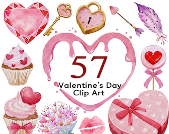 Watercolor Valentine Clipart, Watercolor Flowers, love letter, Watercolor Labels, Heart Balloon, Food Clipart, Heart Jewelry, Love Arrow