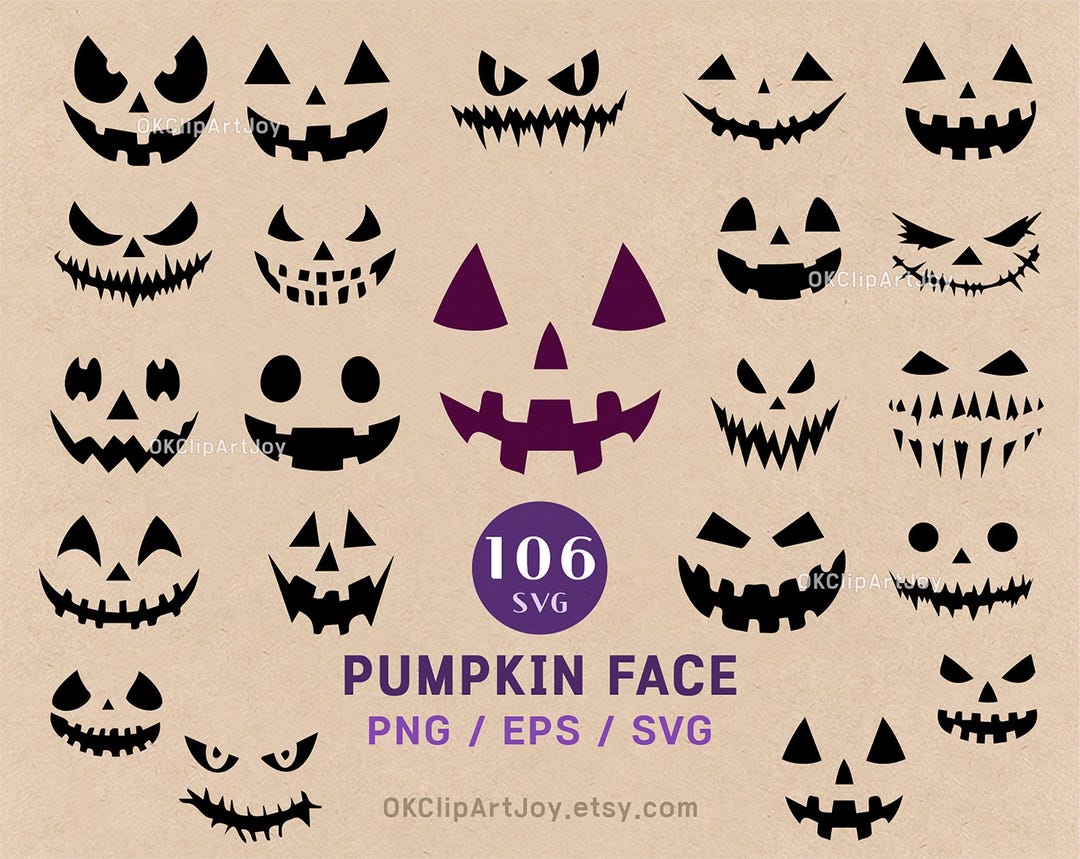 Halloween Pumpkin Face SVG Bundle, Pumpkin Face Clipart, Jack O Lantern ...