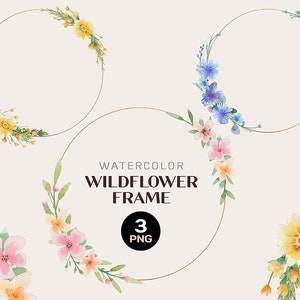 Aquarell Blumenrahmen, Boho runder Kranz, Aquarell Logo, Blumenrahmen PNG Wildblumenkranz Kränze Urlaub Rahmen grüne Blätter Botanische