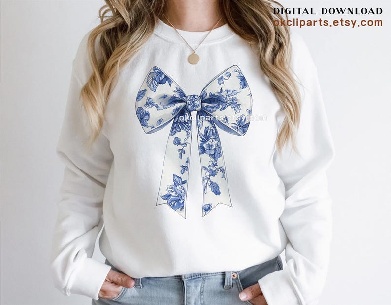 Blue Chinoiserie Bow Bundle Png, Blue and White Coquette Bows Png, Blue ...