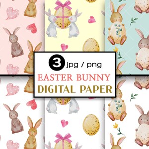 Carta digitale coniglietto primaverile, carta uovo di Pasqua, motivo senza soluzione di continuità, boho, motivo acquerello, clipart di sfondo, copertina per planner, bella grafica