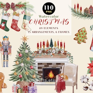 Boho kerst clipart, aquarel kerst, kous clipart ornamenten illustraties winter aquarel winter groen clipart kerstkrans