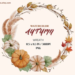 Thanksgiving clipart, Pumpkins clipart, Autumn clipart, Fall clipart, Autumn leaves, Digital download Harvest clipart Watercolor fall wreath