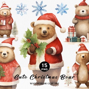 Natal Urso Fofo Clipart 15 PNG de Alta Qualidade, Download Digital, Cartão de Feliz Natal, Licença Comercial, Convite de Inverno