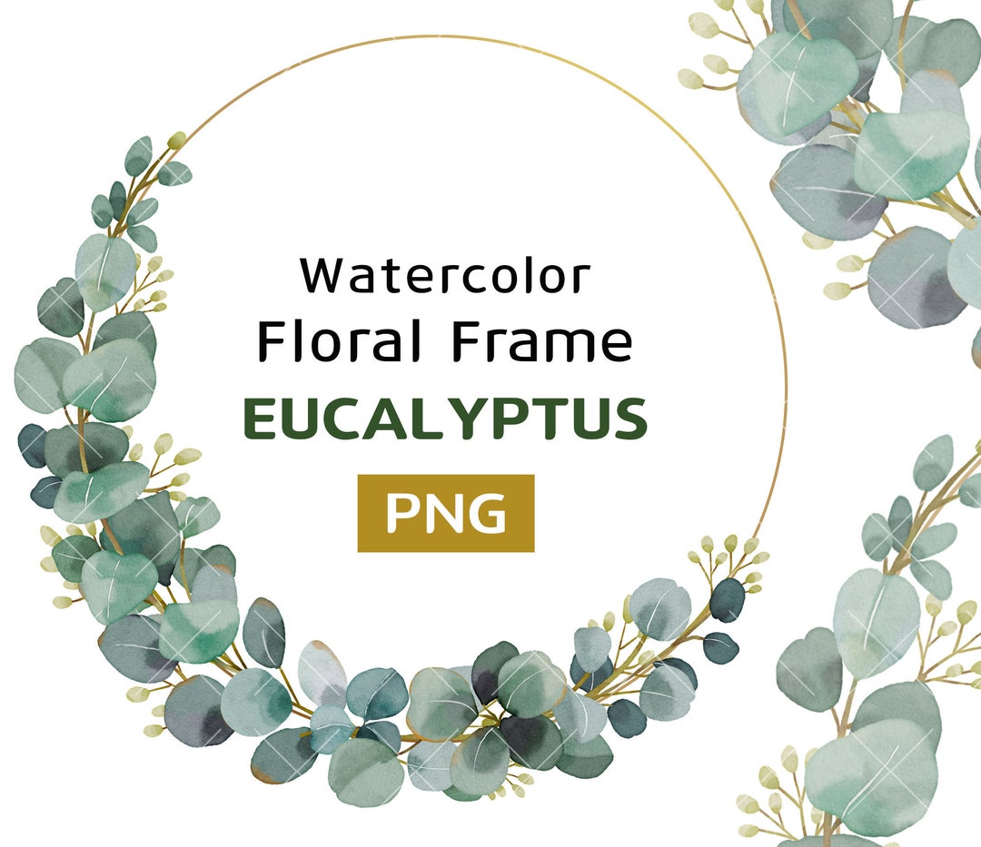 Watercolor Eucalyptus Gold Frame, Greenery Design, Wreath Design, Gold ...