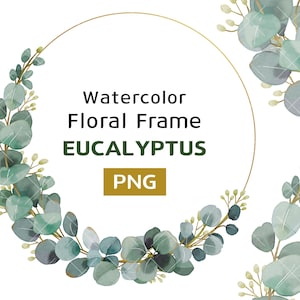 Aquarell Eukalyptus-Goldrahmen, Greenery-Design, Kranz-Design, Goldrahmen-Hochzeitsrahmen Blumenrahmen-moderne Aquarell Eukalyptus-Hochzeit