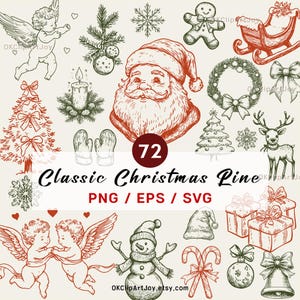 Paquete de Svg de Navidad, Paquete de Svg de Elementos de Navidad, Garabatos de Navidad Svg, Árboles de Navidad Svg Clipart de vacaciones de Papá Noel Corona de Navidad
