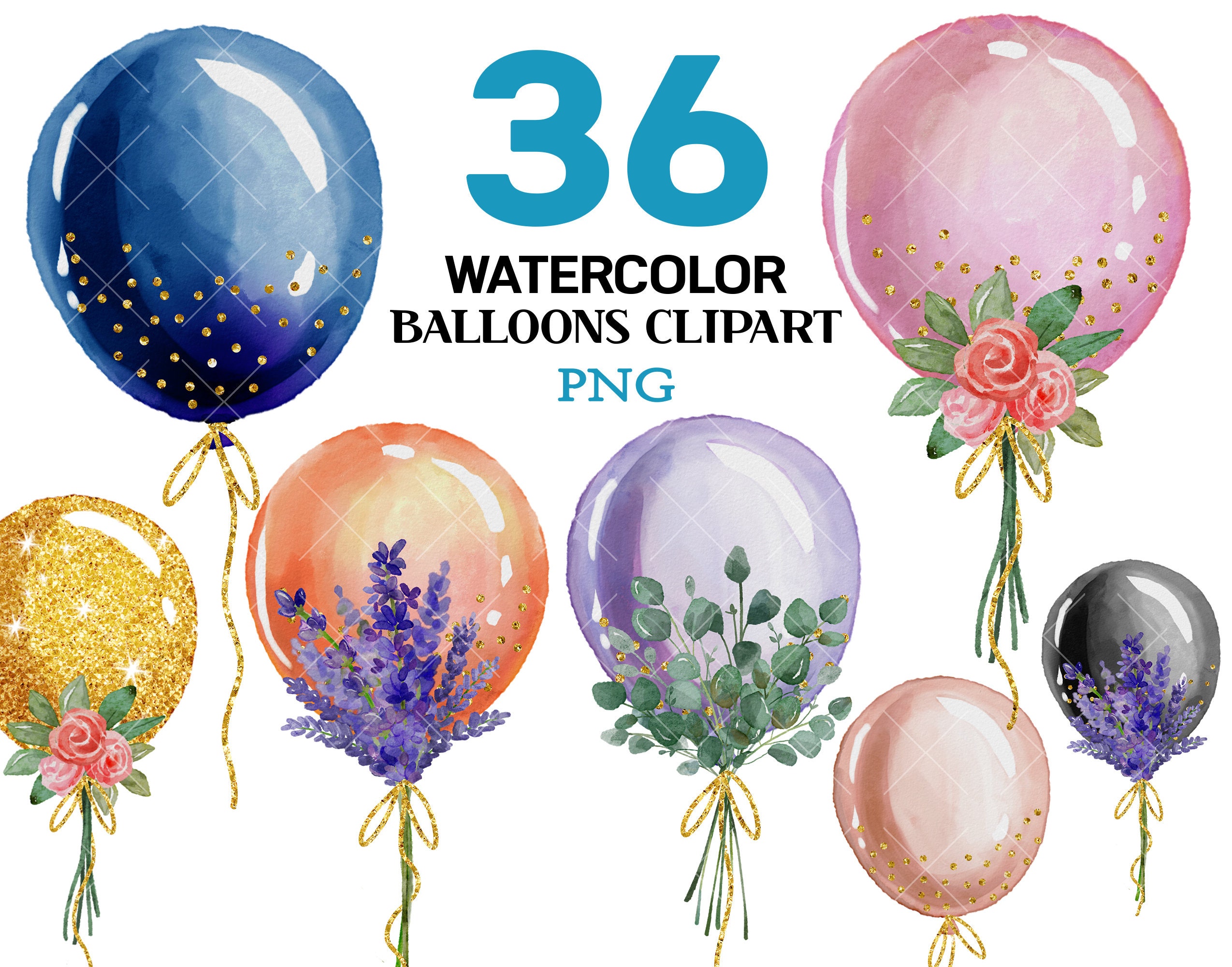 Watercolor Floral Balloon Clipart Party Clipart Celebration Etsy Ireland