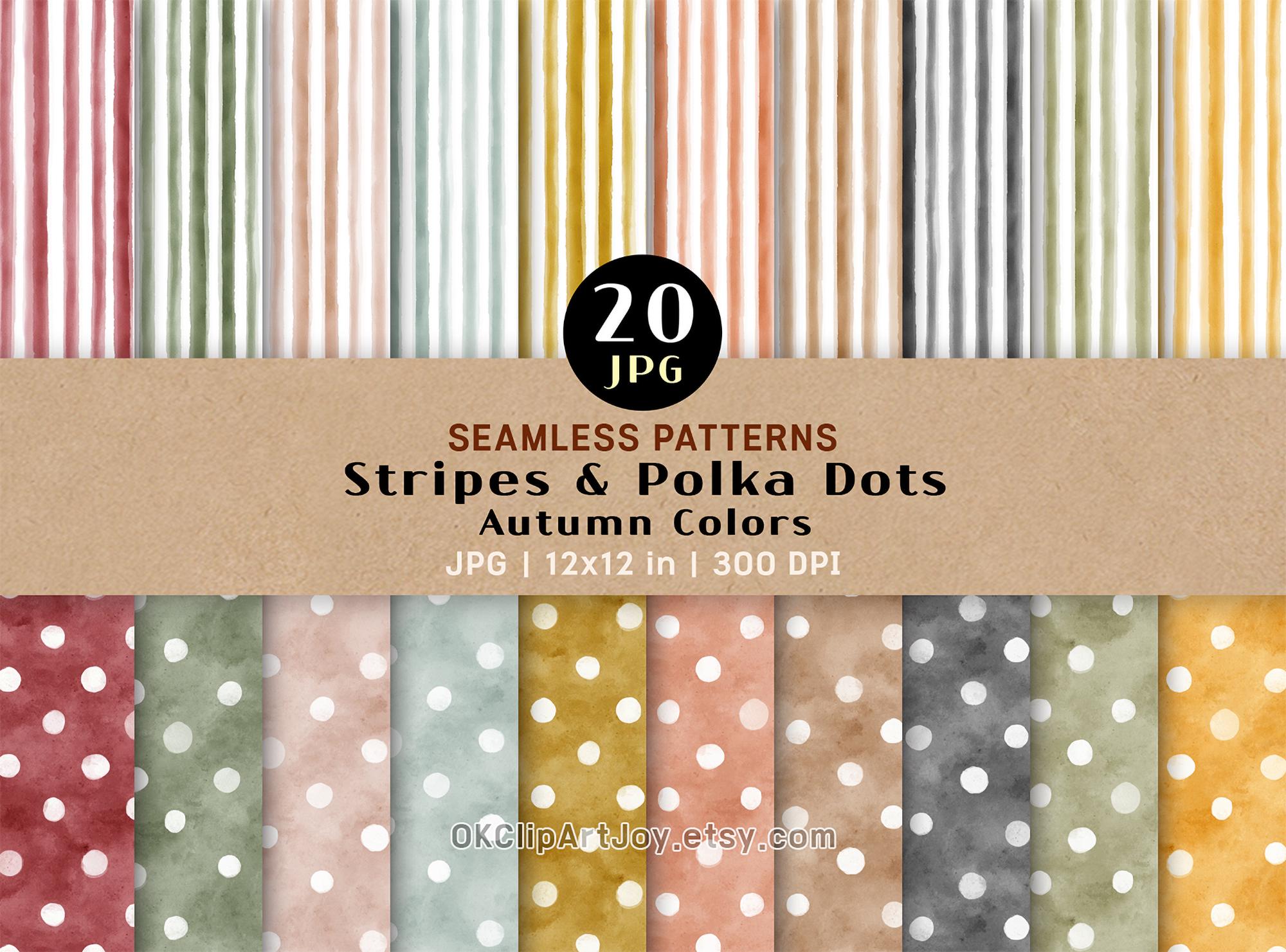 Autumn Digital Paper Pack – Stripes & Polka Dots Seamless Watercolor ...