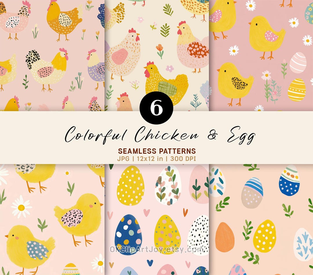 Colorful Farm Chicken Pattern – Chicken & Chicks Seamless Digital Paper ...