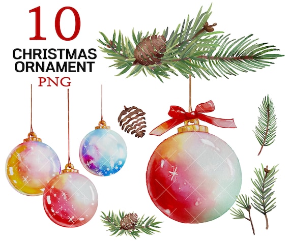 Red Ornaments Clip Art, Holidays Clipart, Christmas Ornaments, Christmas Clip art, Digital Xmas Balls Christmas Downloads Watercolor Clipart