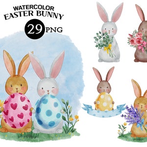Aquarell Hase Clipart, Aquarell Kaninchen, Ostern Clip Art, Kinderzimmer Kunst, Natur Kunst, Planer Kunst, Tier Clipart, Blumenstrauß PNG Eier
