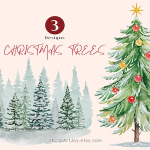 Watercolor Christmas Clipart, Christmas Tree Clipart, Winter Clipart, Christmas Watercolor, Watercolor Pine Trees png, New Year Clipart Xmas