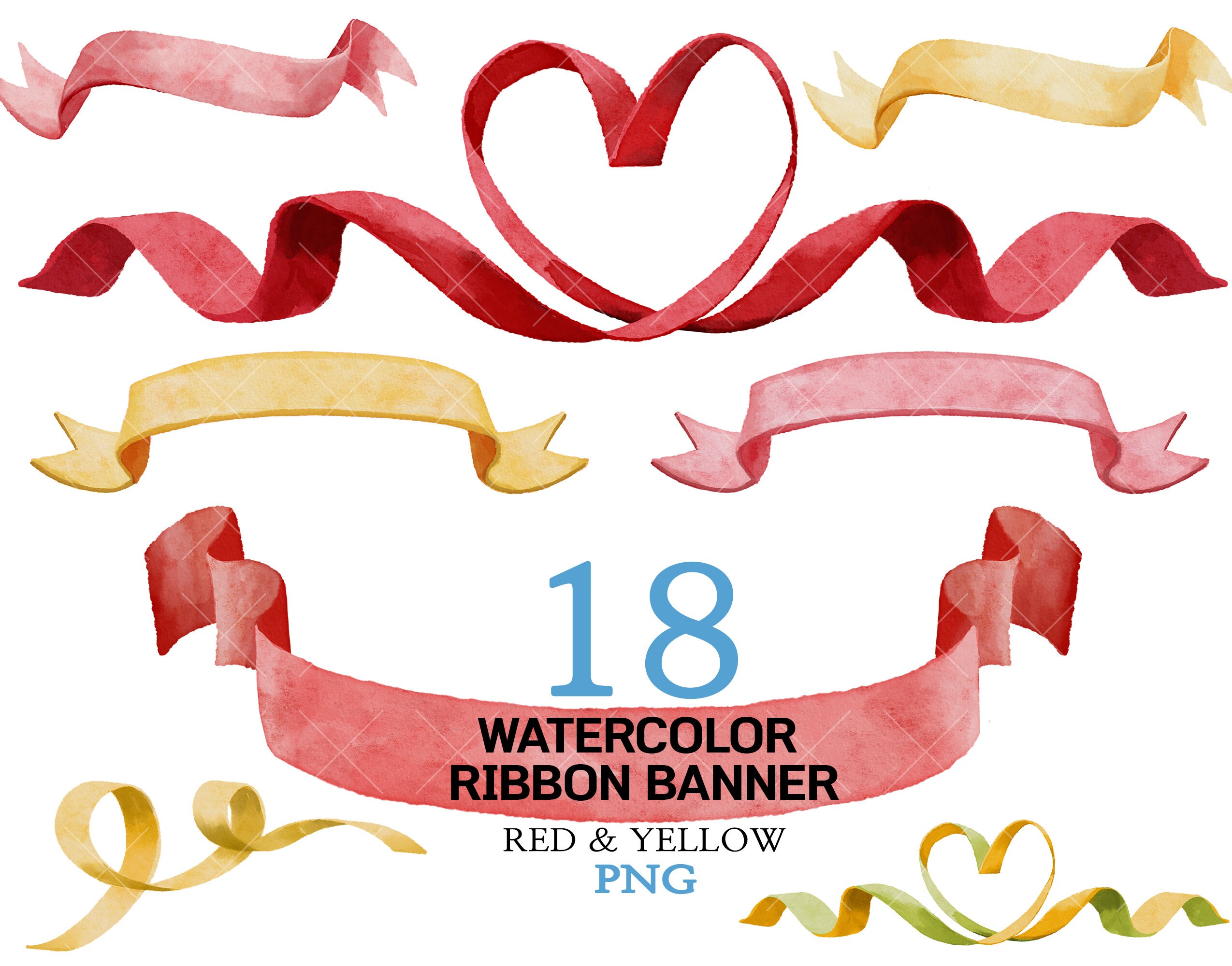 Red Banners PNG Yellow Banners Clipart Watercolor Banners - Etsy