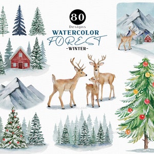 Imágenes Prediseñadas de árbol de Navidad, imágenes prediseñadas de invierno, imágenes prediseñadas de Navidad de acuarela, acuarela de Navidad, pinos de acuarela png, imágenes prediseñadas de Año Nuevo Navidad