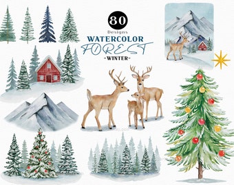 Imágenes Prediseñadas de árbol de Navidad, imágenes prediseñadas de invierno, imágenes prediseñadas de Navidad de acuarela, acuarela de Navidad, pinos de acuarela png, imágenes prediseñadas de Año Nuevo Navidad