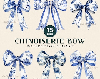 Blue Chinoiserie Bow Bundle png, Blue and White Coquette Bows png, Blue Bow Clipart, Navy Blue Floral Bow, Retro Royal Blue Flower Bow png
