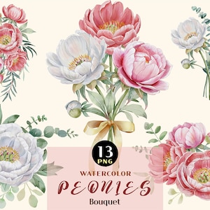 Aquarell Wildblumen, Wildblumen Clipart, Pfingstrose Blumen Clipart, Eukalyptus Clipart, Aquarell Clipart, Wildblumen, Blumen Blumenstrauß