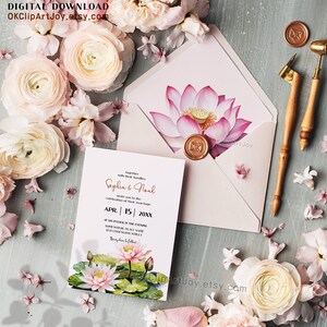 Watercolor Lotus Clipart, Water Lilies, Lotus flower Art, Lotus green leaves PNG, Floral Digital Download, Yoga graphics, Flower invitations