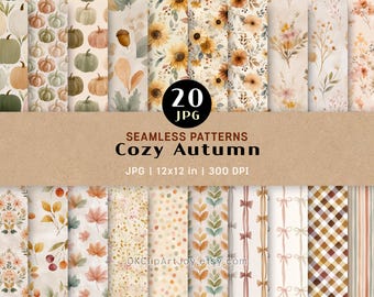 Naadloze pompoen- en herfstpatronen | Gezellig digitaal herfstpapier | Aquarel bloemen achtergrond | Pak plakboekpapier | Dankzegging