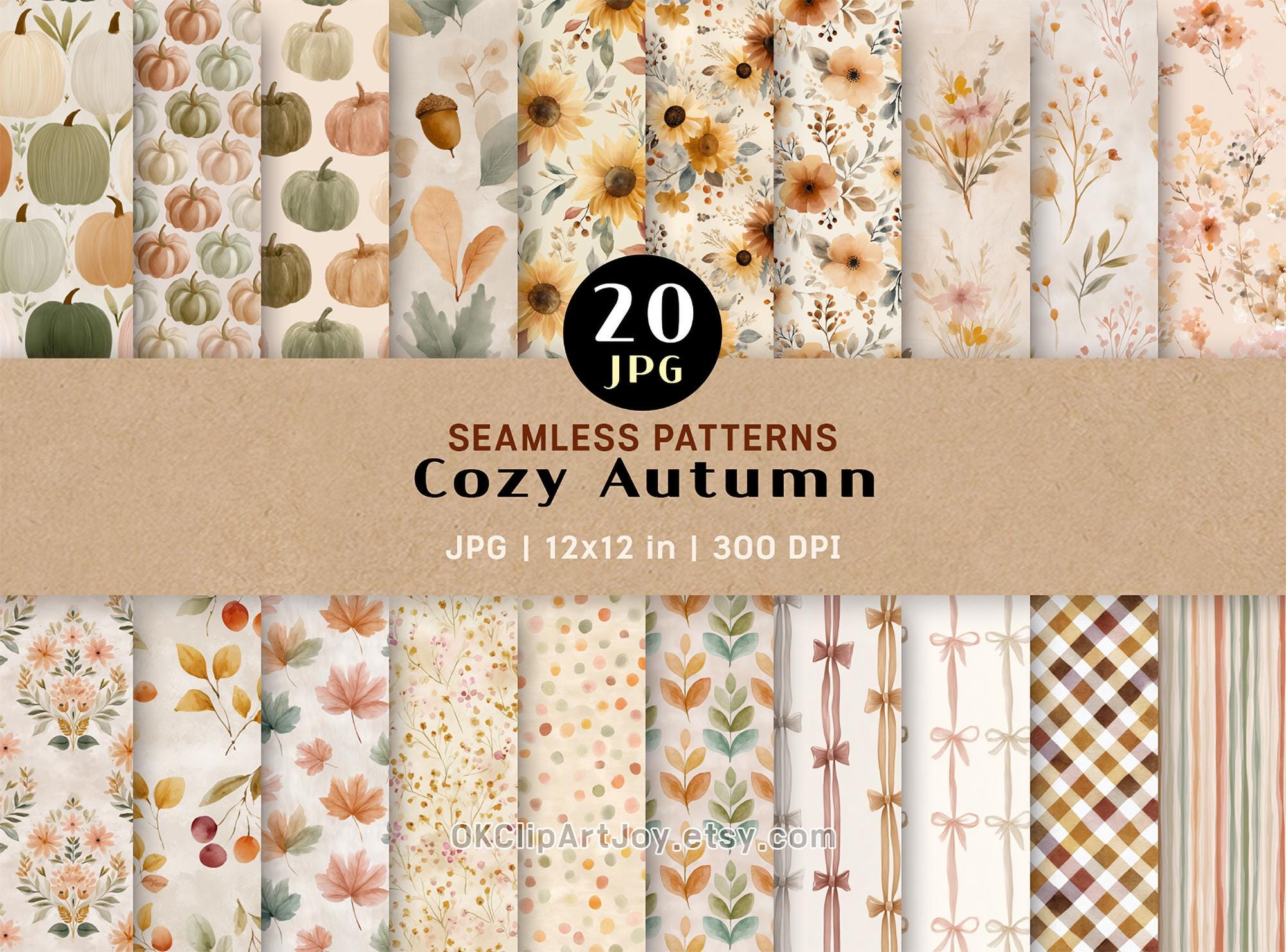 Pumpkin & Autumn Seamless Patterns | Cozy Fall Digital Paper ...