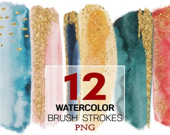Watercolor Brush Strokes Clipart, Abstract Watercolor, Watercolor Brush, Watercolor Design Element, Watercolor Textures, Gold Clipart