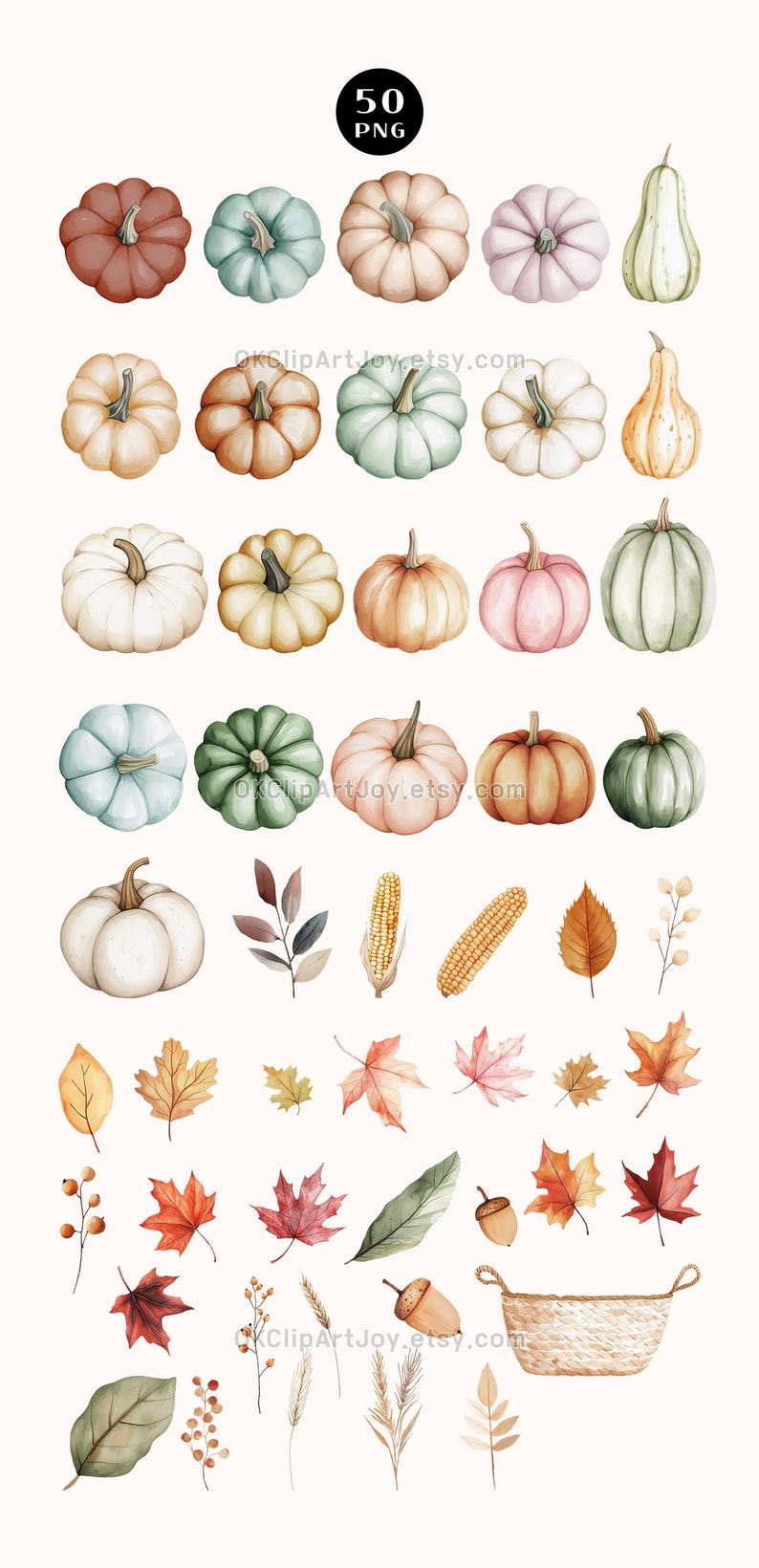 Watercolor Pumpkin Clipart Bundle: Fall Autumn PNG Graphics (digital ...