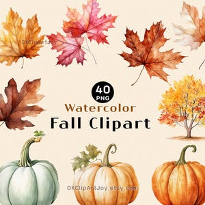 40 PNG aquarel herfstbladeren & pompoen clipart, herfstbladeren clipart, herfstblad herfstblad Thanksgiving clipart herfst decor digitale bundel